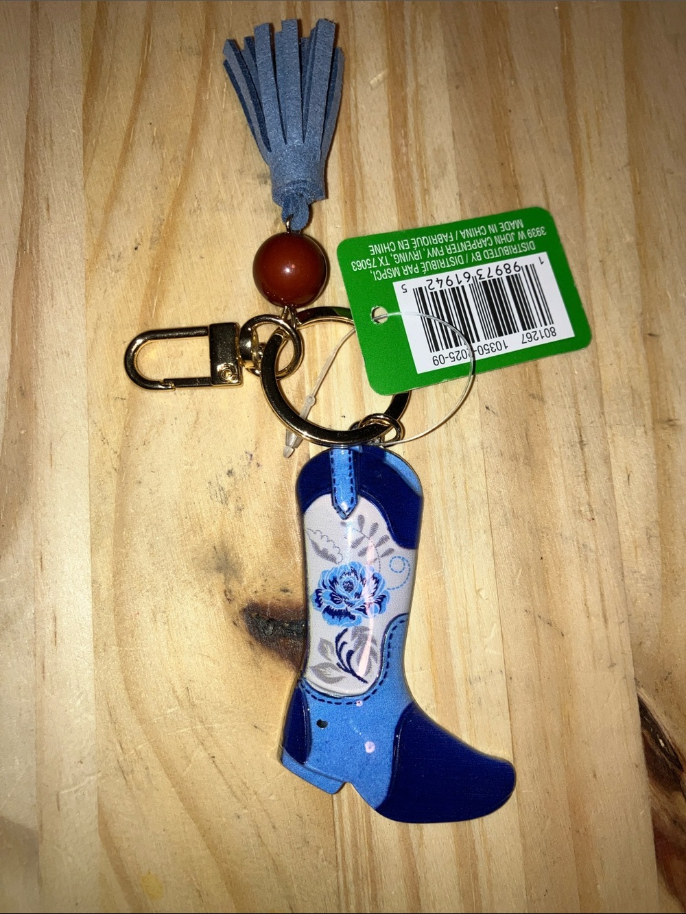 Ashland Blue Floral Cowboy Boot Key & Card Holder with Tassel